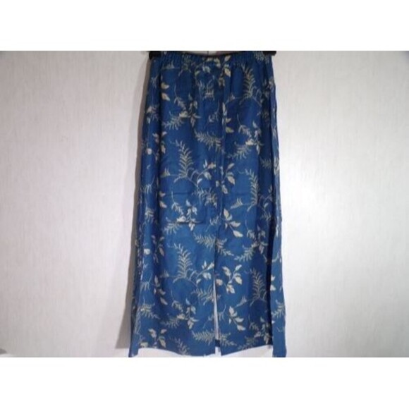Liz Claiborne Lizwear Women Maxi Skirt Size 4 Linen Blend Blue Leaf Print Modest - Picture 3 of 5